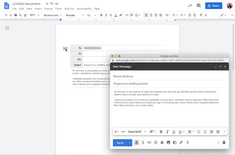 Cộng tác email trực tiếp trong Google Docs