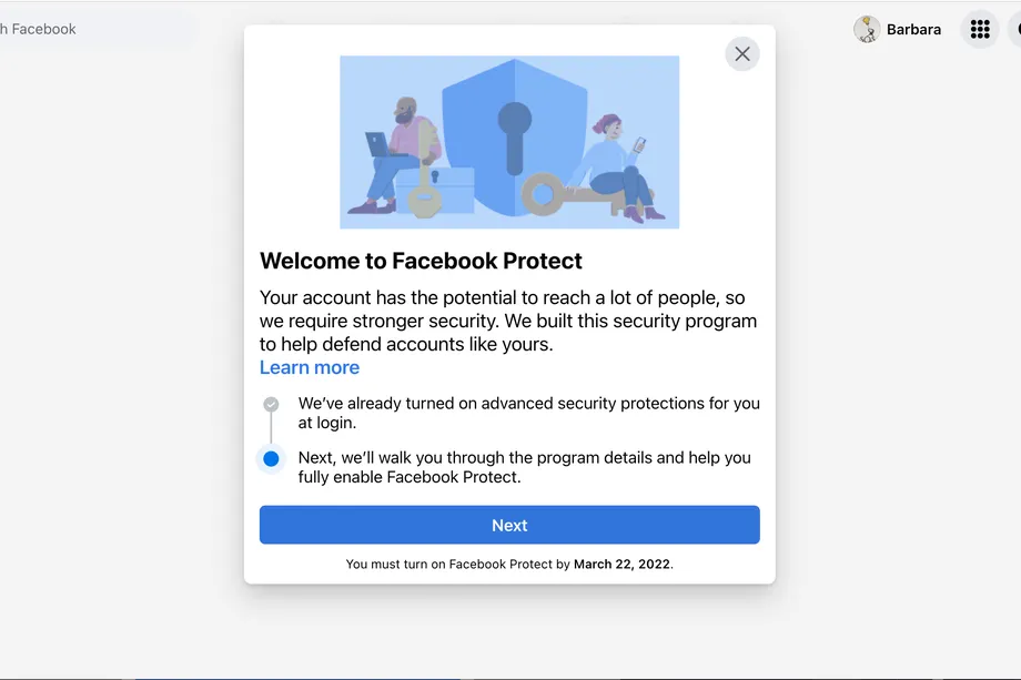 Hướng dẫn bật tính năng Facebook Protect