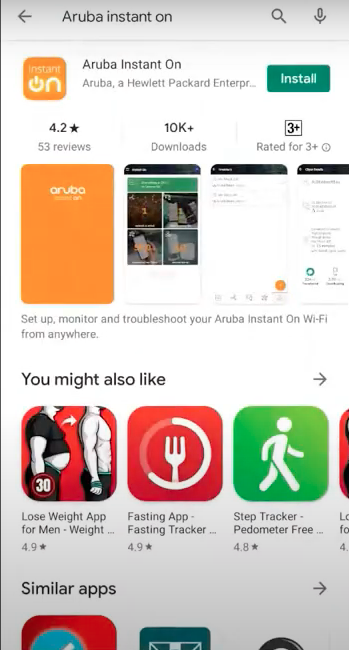 tìm kiếm ứng dụng Aruba Instant On và cài đặt nó trên thiết bị của bạn